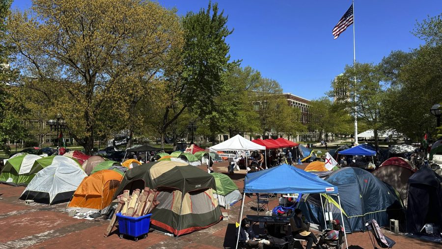 FILE - Dozens of tents in place as part of a pro-Palestinian protest at the University of Michigan in Ann Arbor, Mich., May 2, 2024.